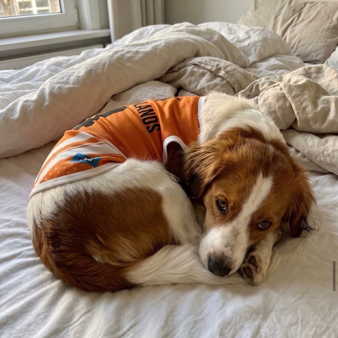 Kooikerhondje curled up in the Netherlands kit